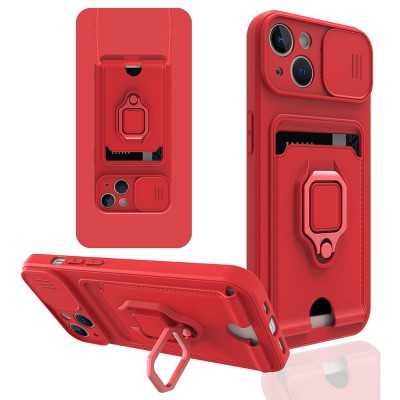 iphone 15 Kılıf Zuma Kartvizitli Yüzüklü Silikon - Kırmızı