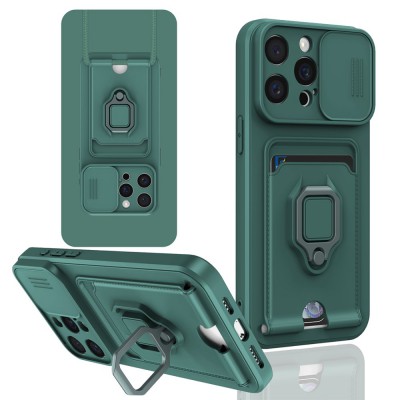 iphone 15 Pro Max Kılıf Zuma Kartvizitli Yüzüklü Silikon - Yeşil